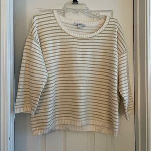 Liz Claiborne cream and metallic gold striped 3/4 sleeve sweater, size small